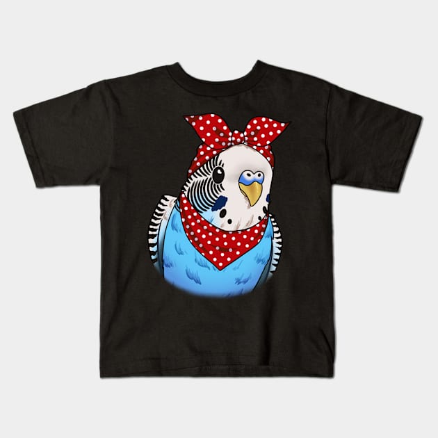 Adorable Budgie Mom with a Pop of Red Polka: A Stylish Avian Delight Kids T-Shirt by Holymayo Tee